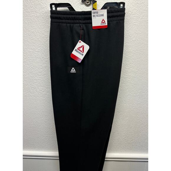 Reebok Unisex Black Cuffed Leg Drawstring Elastic Waist Size Lrg Sweatpants K803 - Picture 1 of 10